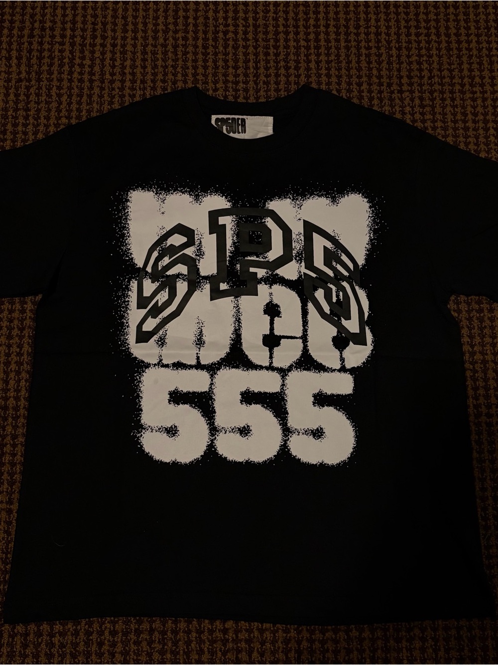 Black Sp5der Short-Sleeve Graphic Tee with White '555' Print